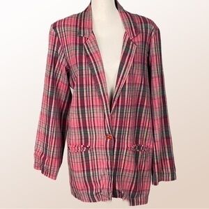 NEWPORT NEWS  dark reds and greens, 100% Cotton Vintage blazer. Size Large. EUC